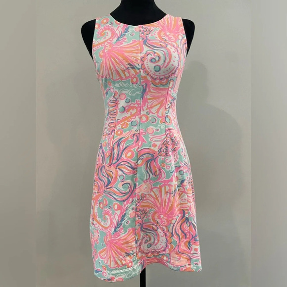 LILLY PULITZER Felicity Too Much Bubbly Print French Terry Fit Flare Dress sz XS - Picture 2 of 9